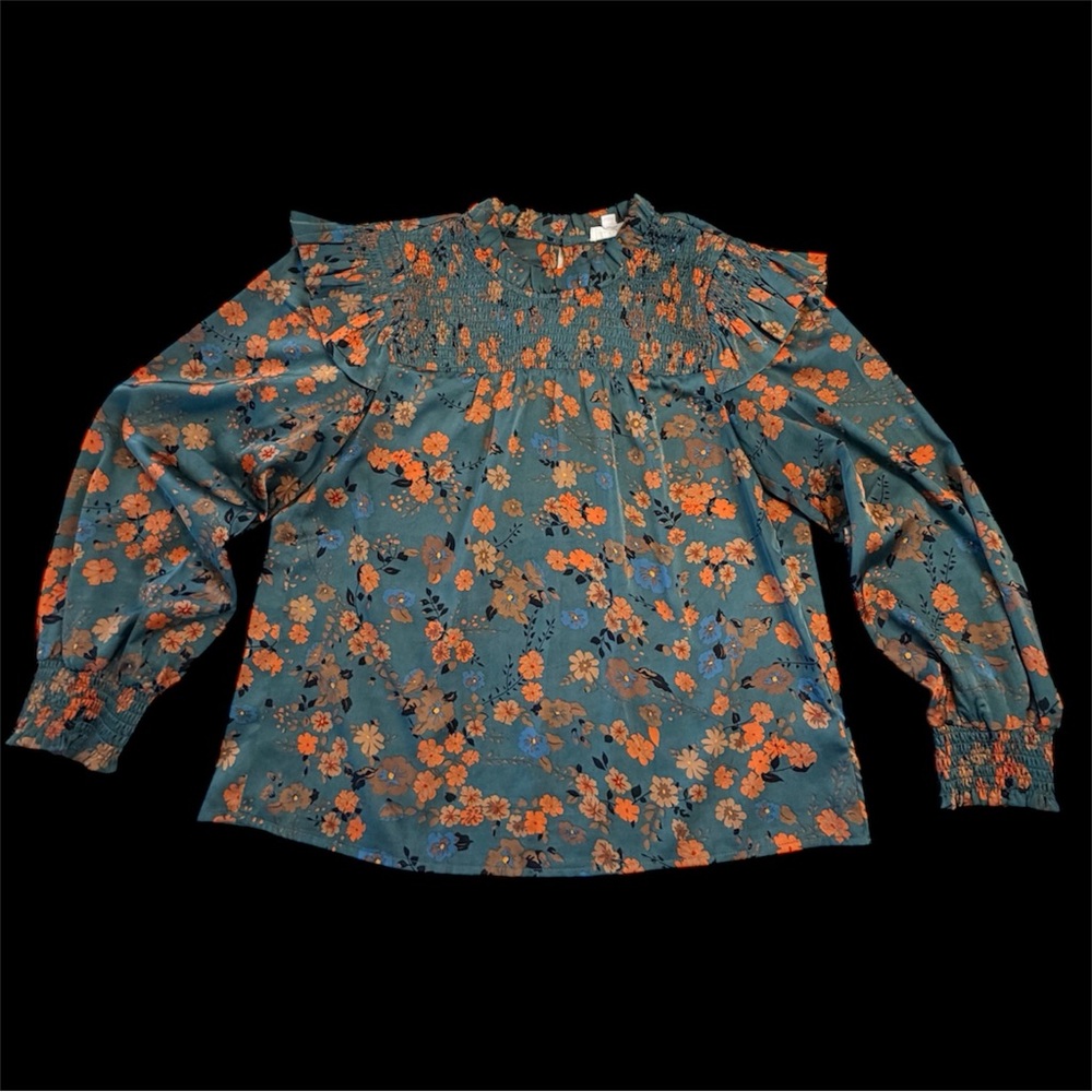 THML Teal and Orange Floral Blouse - Picture 8 of 10